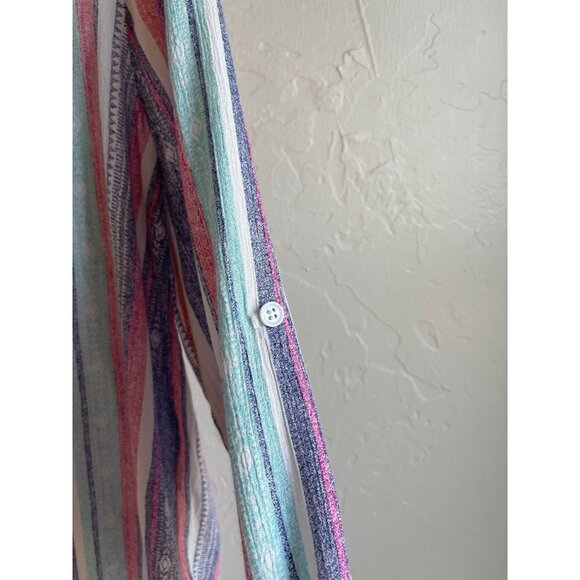 NWOT En Crème Striped Button Up Bohemian Southwestern Print Shirt Size Medium Ca - Picture 10 of 14
